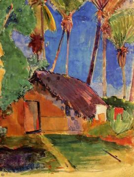 Thatched Hut Under Palm Trees Artwork by Paul Gauguin