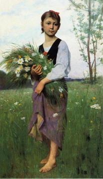 The Flower Picker Artwork by Francois Alfred Delobbe