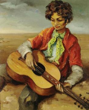 A Gypsy Boy Playing Guitar Artwork by Marcel Dyf