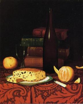 Still Life With Raisin Cake, Fruit And Wine Artwork by William Michael Harnett