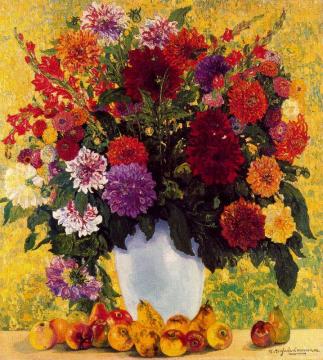 Flowers And Fruits. White Vase Artwork by Hermen Anglada Camarasa