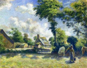 Landscape at Melleray, Woman Carrying Water to Horses Artwork by Camille Pissarro