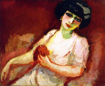Woman In Pink Against A Red Background Artwork by Kees Van Dongen
