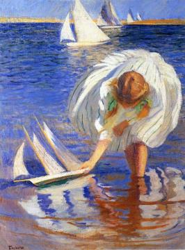 Girl with Sailboat Artwork by Edmund Tarbell