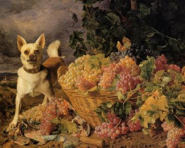 A Dog By A Basket Of Grapes In A Landscape Artwork by Ferdinand Georg Waldmuller