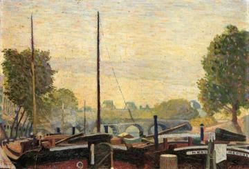 Paris, The Seine, the Barges of the Louvre Artwork by Gino Severini