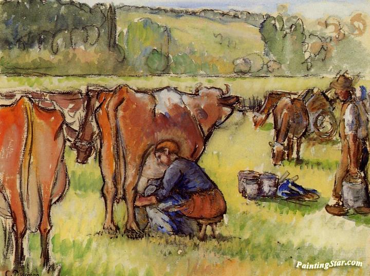 Milking Cows Artwork by Camille Pissarro