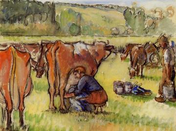 Milking Cows Artwork by Camille Pissarro
