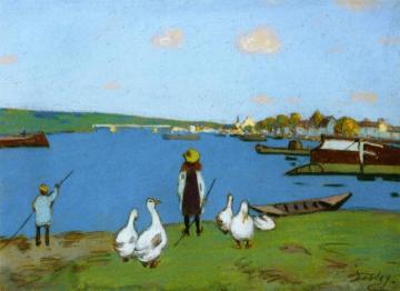 Goose Keeper along the Loing River Artwork by Alfred Sisley