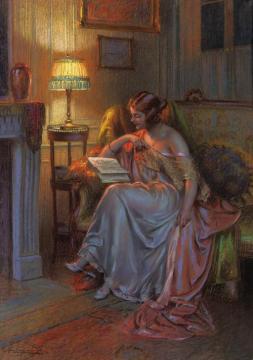 Young Woman Reading In An Interior Artwork by Delphin Enjolras