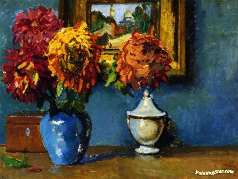 Vase Of Chrysanthemums In Front Of A View Of Montmartre Artwork by Kees Van Dongen