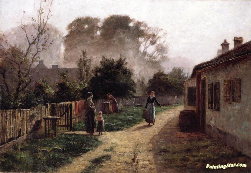 Village Scene Artwork by Theodore Clement Steele