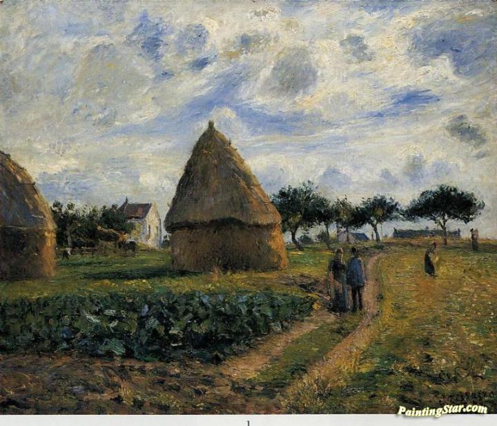 Peasants and Hay Stacks Artwork by Camille Pissarro