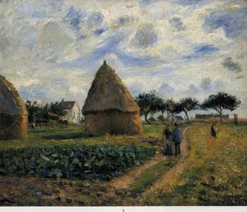 Peasants and Hay Stacks Artwork by Camille Pissarro