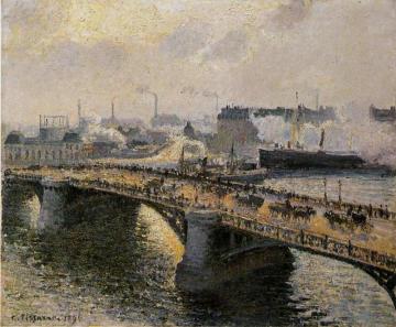 The Pont Boieldieu , Rouen: Sunset, Misty Weather Artwork by Camille Pissarro