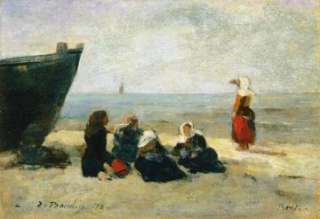 Berck, Fisherwomen Looking for the Return of the Boats Artwork by Eugène-Louis Boudin