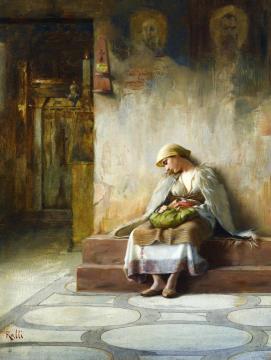 Young Girl Sleeping In A Church Artwork by Theodoros Ralli
