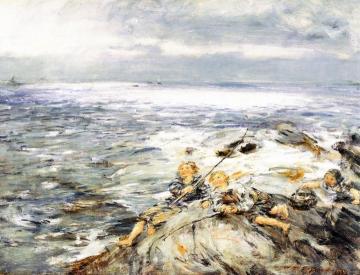 Sun on the Waters, Fishing from the Rocks at Carradale Artwork by William Mctaggart