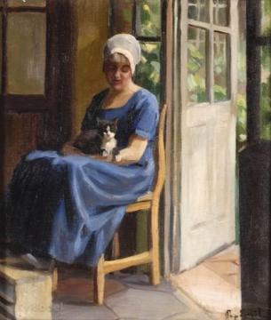 Woman With Cat Artwork by Emil Pap
