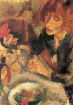Woman and Flowers (Hermine David) Artwork by Jules Pascin