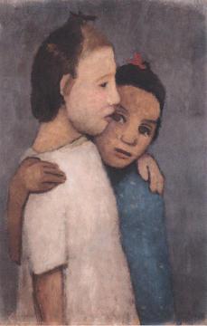 Two girls in white and blue dresses Artwork by Paula Modersohn-Becker