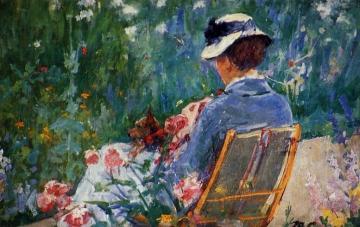 Lydia Seated In The Garden With A Dog In Her Lap Artwork by Mary Cassatt