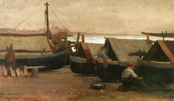 Men At Boat Dock Artwork by Elihu Vedder