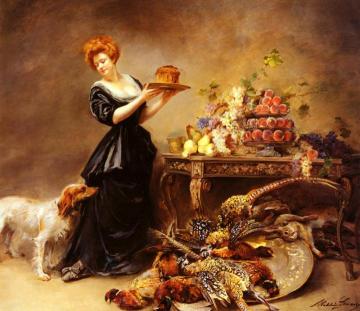 Allegorie De L'Automne: La Duchesse De Gramont Presente Un Etalage De Fruits Et De Giber Artwork by Madeleine Jeanne Lemaire