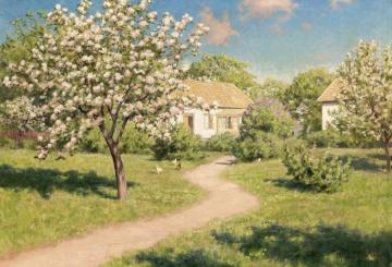 White Farm In Springtime Artwork by Johan Krouthén