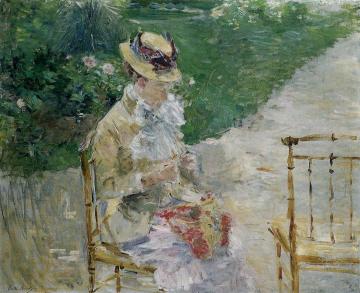 Young Woman Sewing in the Garden Artwork by Berthe Morisot