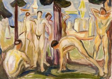 Naked Men in Landscape Artwork by Edvard Munch