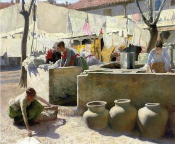 Washerwomen, Seville Artwork by Charles Frederic Ulrich