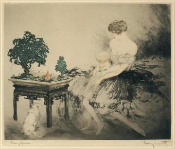 Japanese Garden Artwork by Louis Icart