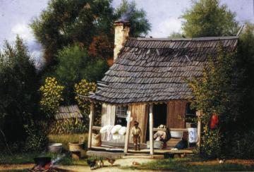 North Carolina Cabin With Scalloped Trim On Roof And Wild Cannas Artwork by William Aiken Walker