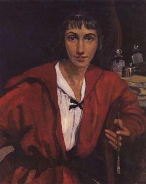Self portrait in red Artwork by Zinaida Serebriakova