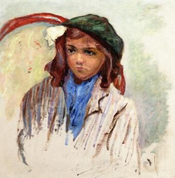 LIttle Girl in a Green Beret Artwork by Pierre Bonnard