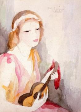 Girl with a Guitar Artwork by Marie Laurencin