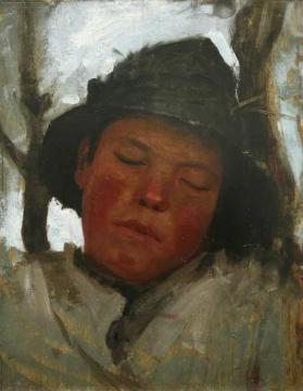 Boy Asleep in a Sou'wester Artwork by Henry Scott Tuke