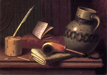 Still Life With Inkwell, Book, Pipe And Stoneware Jug Artwork by William Michael Harnett