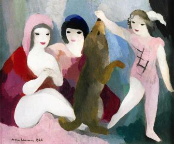 Three Women And A Dog Artwork by Marie Laurencin
