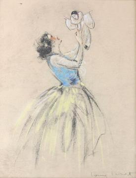 Woman With A Pierrot Doll Artwork by Louis Icart