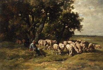 A Shepherd With His Flock Artwork by Charles-Émile Jacque