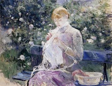 Pasie Sewing in the Garden Artwork by Berthe Morisot