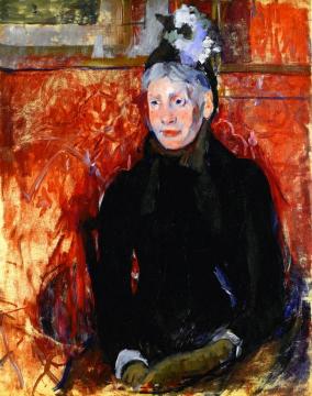 Portrait of an Elderly Lady in a Bonnet: Red Background Artwork by Mary Cassatt