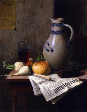 Still Life With Jug And Newspaper Artwork by William Michael Harnett