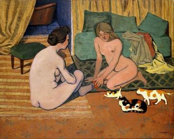 Femmes Nues Aux Chats Artwork by Felix Vallotton