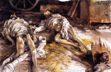 Two Dead Soldiers In A Barn Artwork by Adolph von Menzel