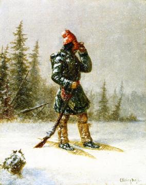 Calling the Moose Artwork by Cornelius Krieghoff