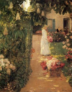 Gathering Flowers In A French Garden Artwork by Frederick Childe Hassam