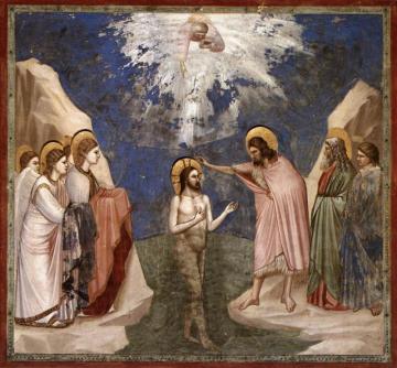 Scenes From The Life Of Christ: 7. Baptism Of Christ (cappella Scrovegni (arena Chapel), Padua) Artwork by Giotto di Bondone